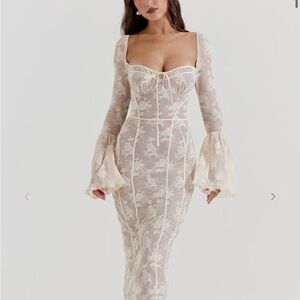 House of CB Delilah Vintage Cream Lace Maxi Dress